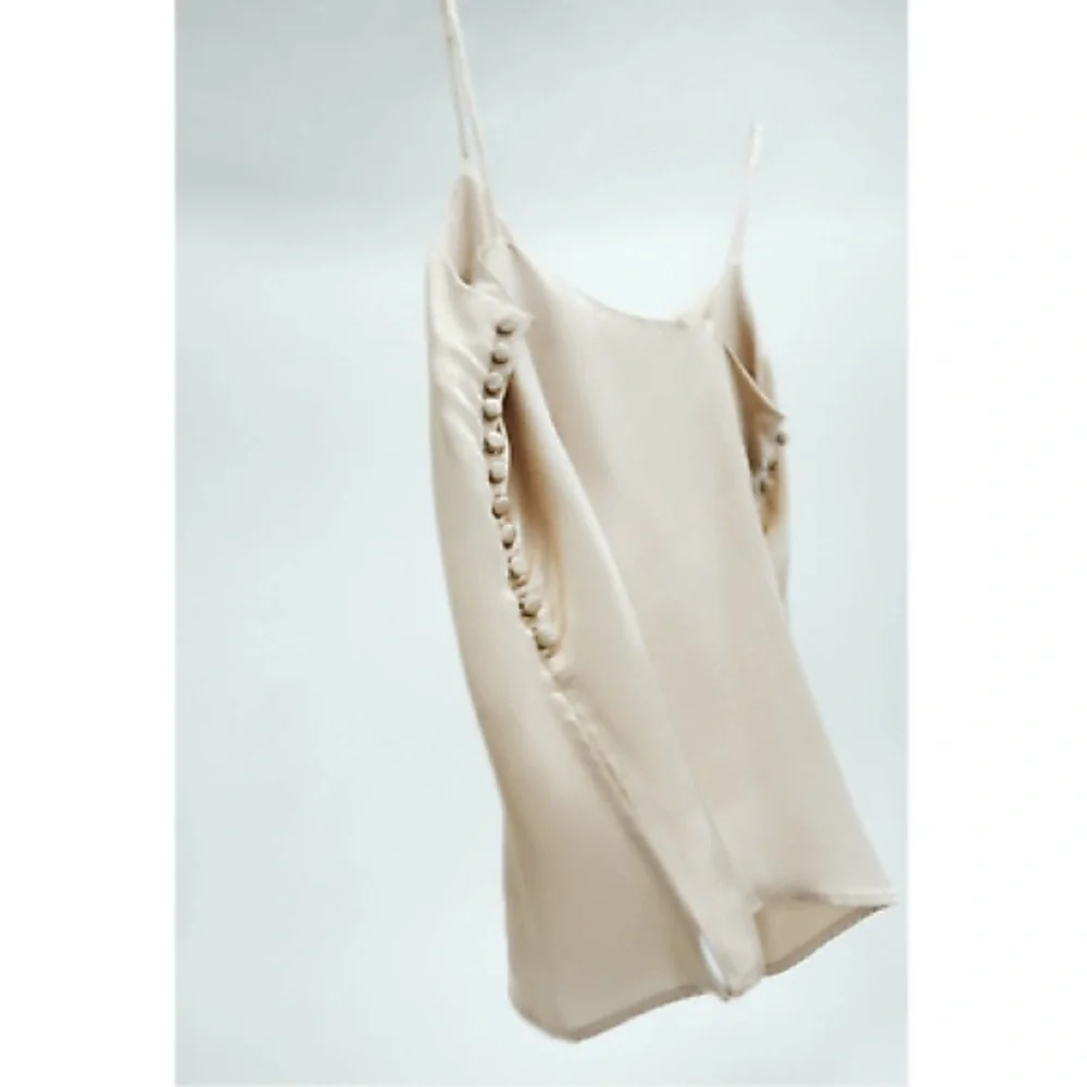 NWT. ZARA Gold Satin Effect Cami Camisole Blouse Tank Size M - Picture 3 of 6